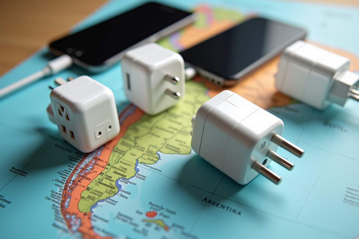 Adaptateurs de voyage et appareils électroniques sur une carte d