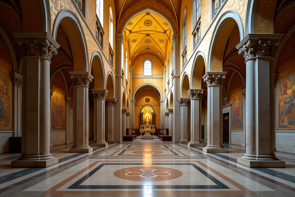 Nef centrale de la cathédrale de Monreale avec ses mosaïques byzantines dorées et ses colonnes normandes en Sicile