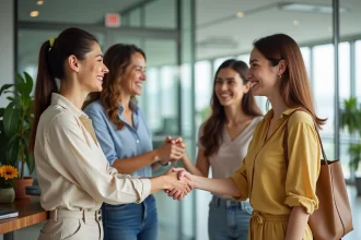 Collègues souriants qui se souhaitent de bonnes vacances avec style avant les congés d'été au bureau