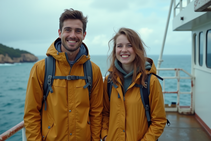 couple-ferry-australie Jeune couple souriant sur un ferry en Australie