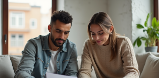 Jeune couple marocain consulte un contrat de location à Casablanca
