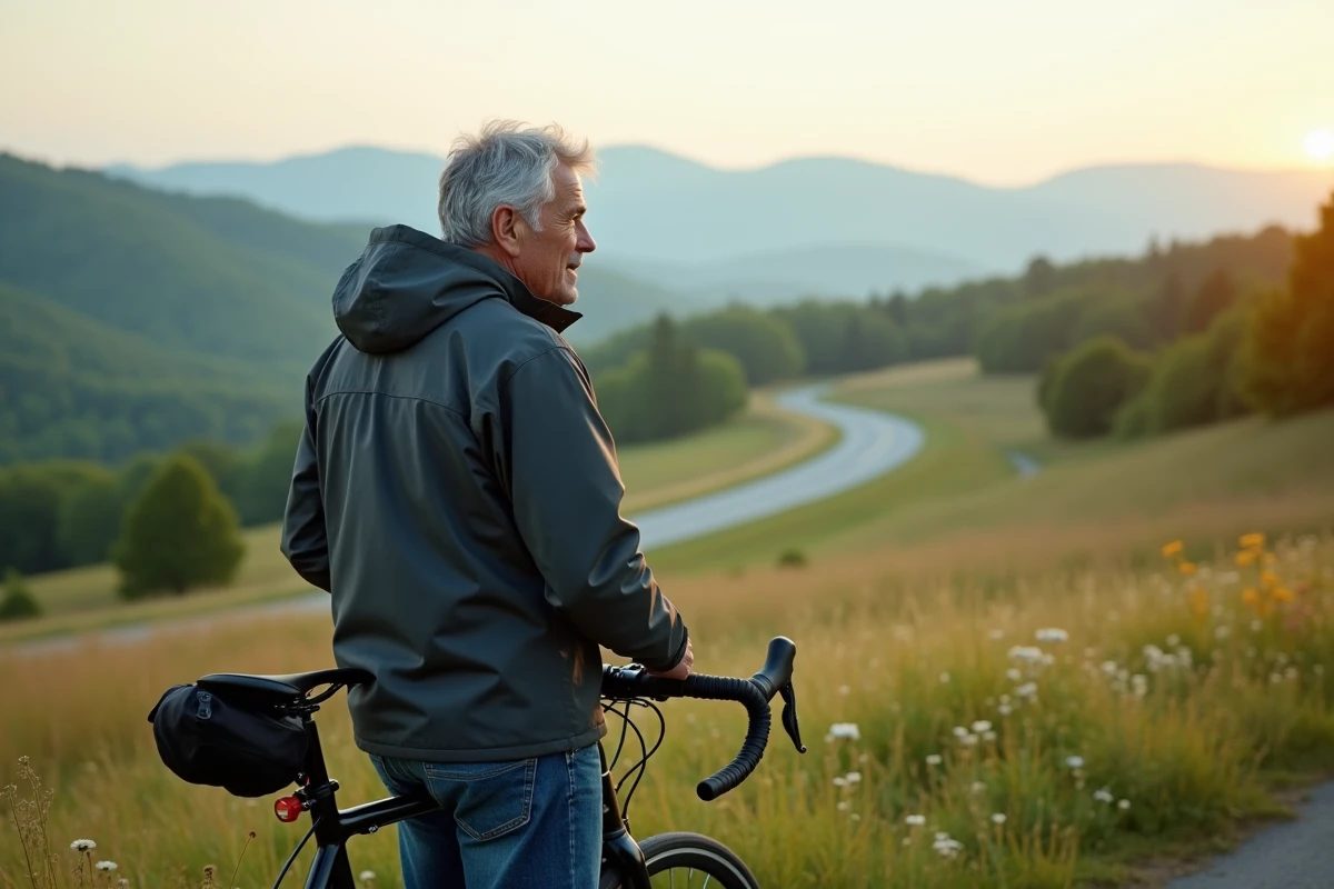 Homme &agrave; v&eacute;lo regardant l