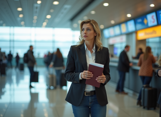 Document à apporter à l’aéroport : formalités et liste indispensable Femme à l'aéroport présentant son passeport et documents