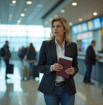 Document à apporter à l’aéroport : formalités et liste indispensable Femme à l'aéroport présentant son passeport et documents