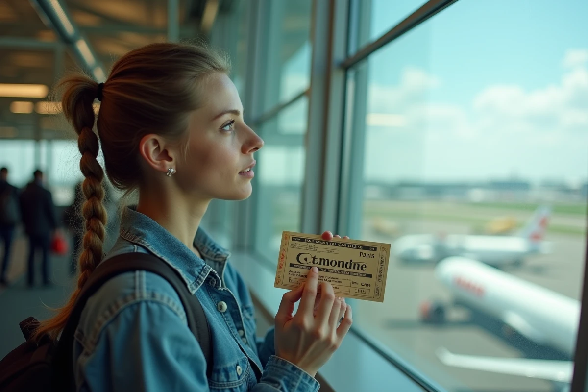 Jeune femme avec billet Concorde dans terminal