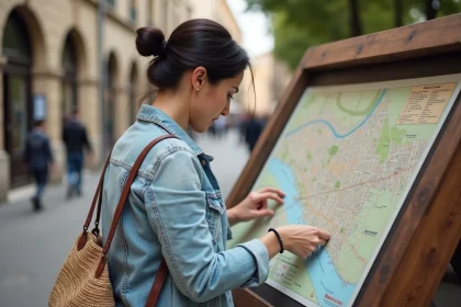 Femme regardant une carte de la ville à Aix en Provence