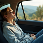 Dormir en voiture en Italie : astuces et conseils pour une nuit tranquille Jeune femme dormant dans une voiture en Italie