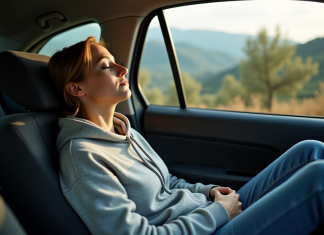 Dormir en voiture en Italie : astuces et conseils pour une nuit tranquille Jeune femme dormant dans une voiture en Italie