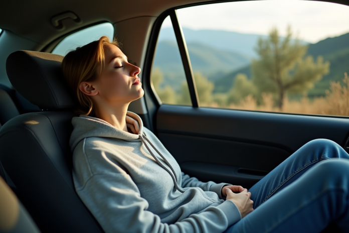 femme-dormant-voiture-italie Jeune femme dormant dans une voiture en Italie