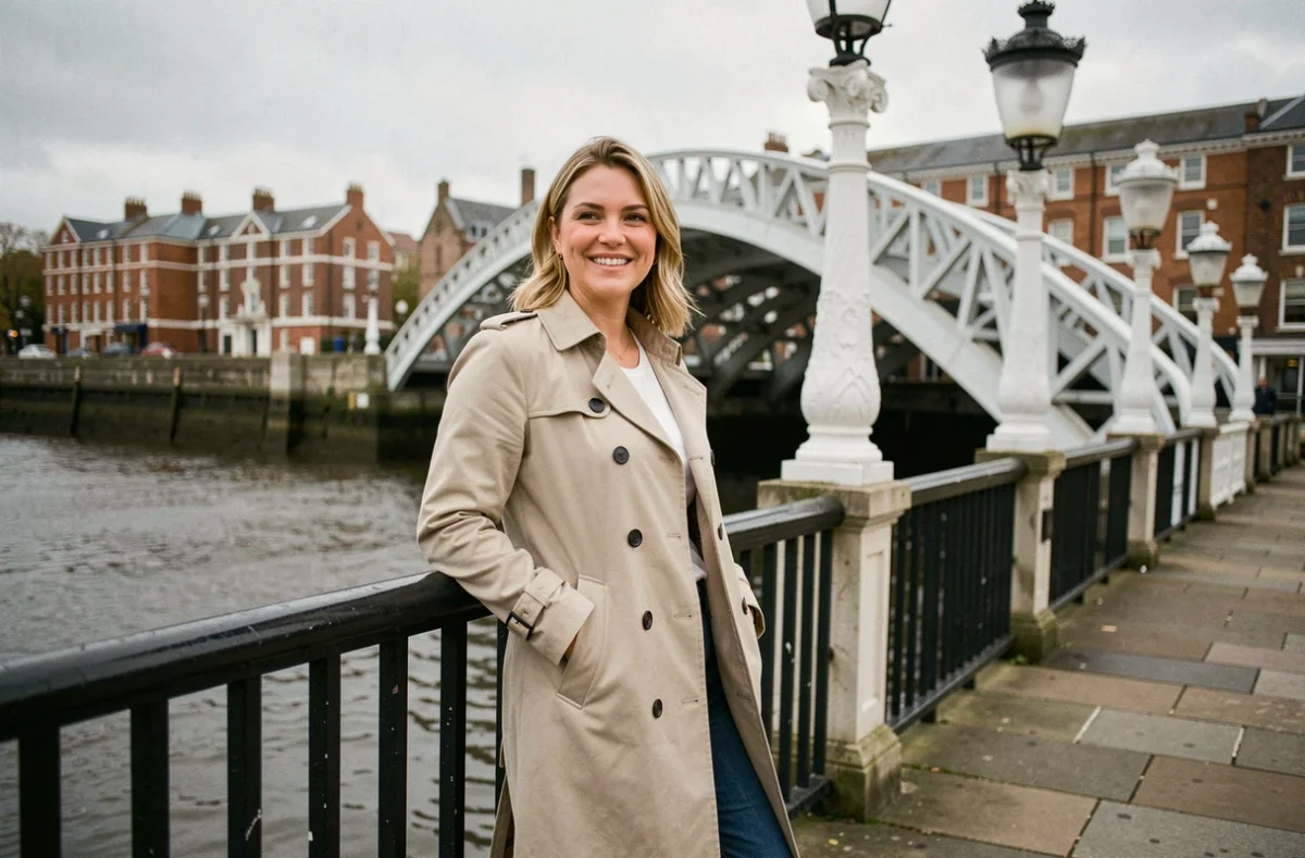 Femme souriante sur le Ha'penny Bridge à Dublin lors d'un séjour de 3 jours en Irlande
