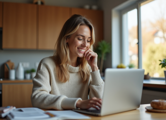 Découvrez Cozycozy : comparateur d’hébergements en France Femme souriante compare options logement sur ordinateur