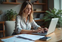 Changer nom billet avion Air France : démarche pratique et conseils Jeune femme planifiant son voyage avec papiers et ordinateur