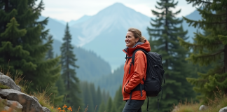 Randonnée en montagne : les bienfaits insoupçonnés ! Femme en vêtements techniques admire la vue en montagne
