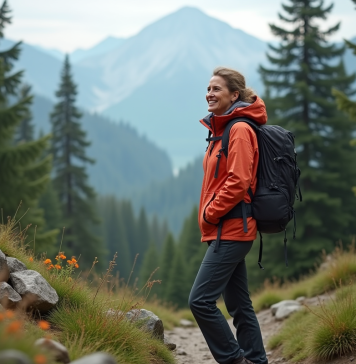 Randonnée en montagne : les bienfaits insoupçonnés ! Femme en vêtements techniques admire la vue en montagne
