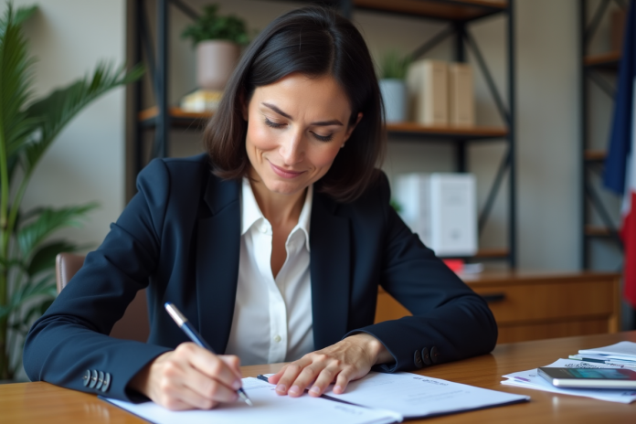 femme-remplissant-formulaire-passeport Femme d'âge moyen remplissant un formulaire de passeport