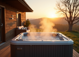 Gîte normand avec jacuzzi extérieur au coucher du soleil