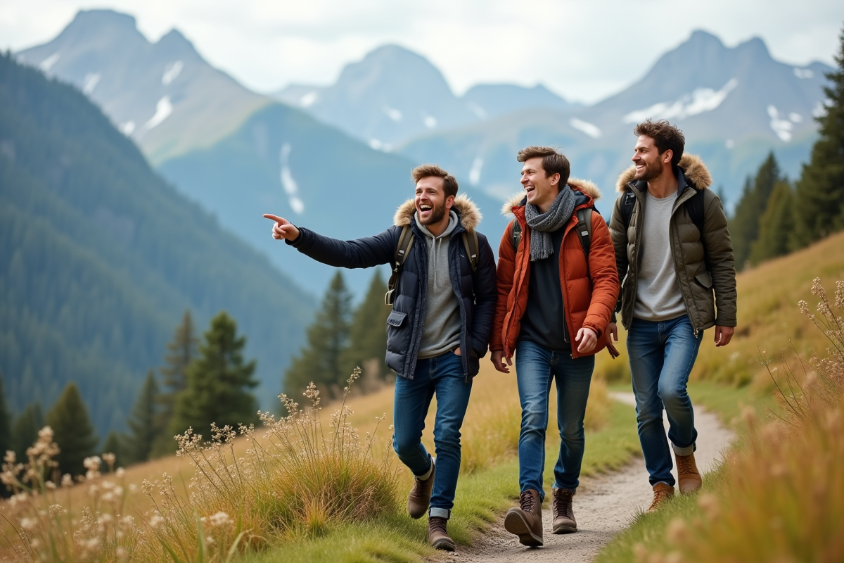 Groupe de jeunes adultes en randonnée dans un alpage