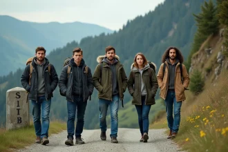 Groupe de migrants devant la frontière franco-italienne