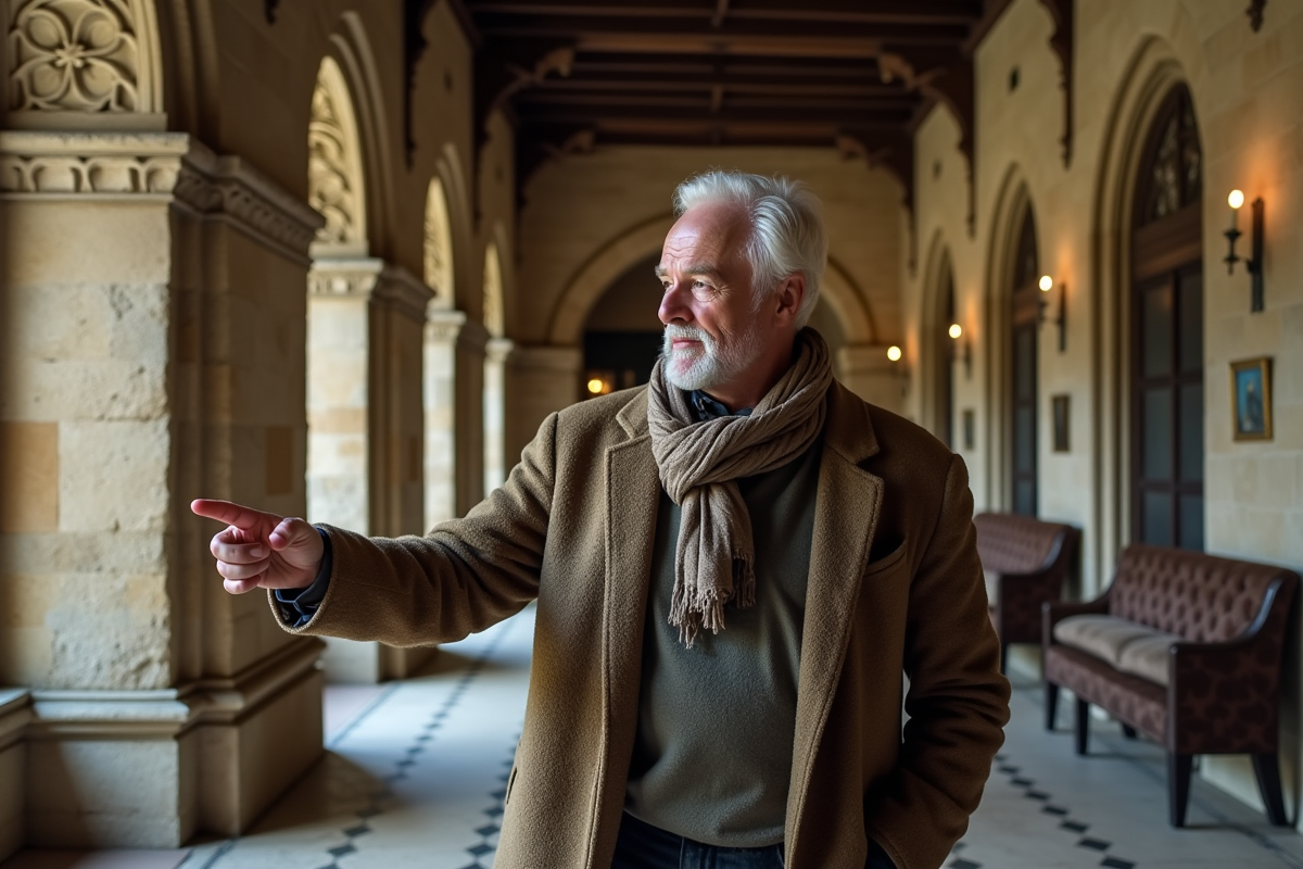 Historien âgé montrant des détails architecturaux au château
