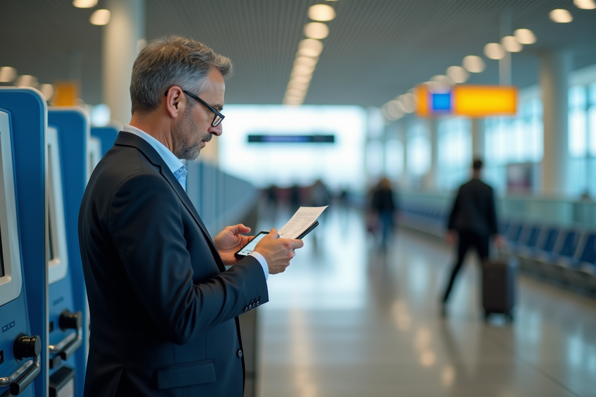 Homme vérifiant son billet d