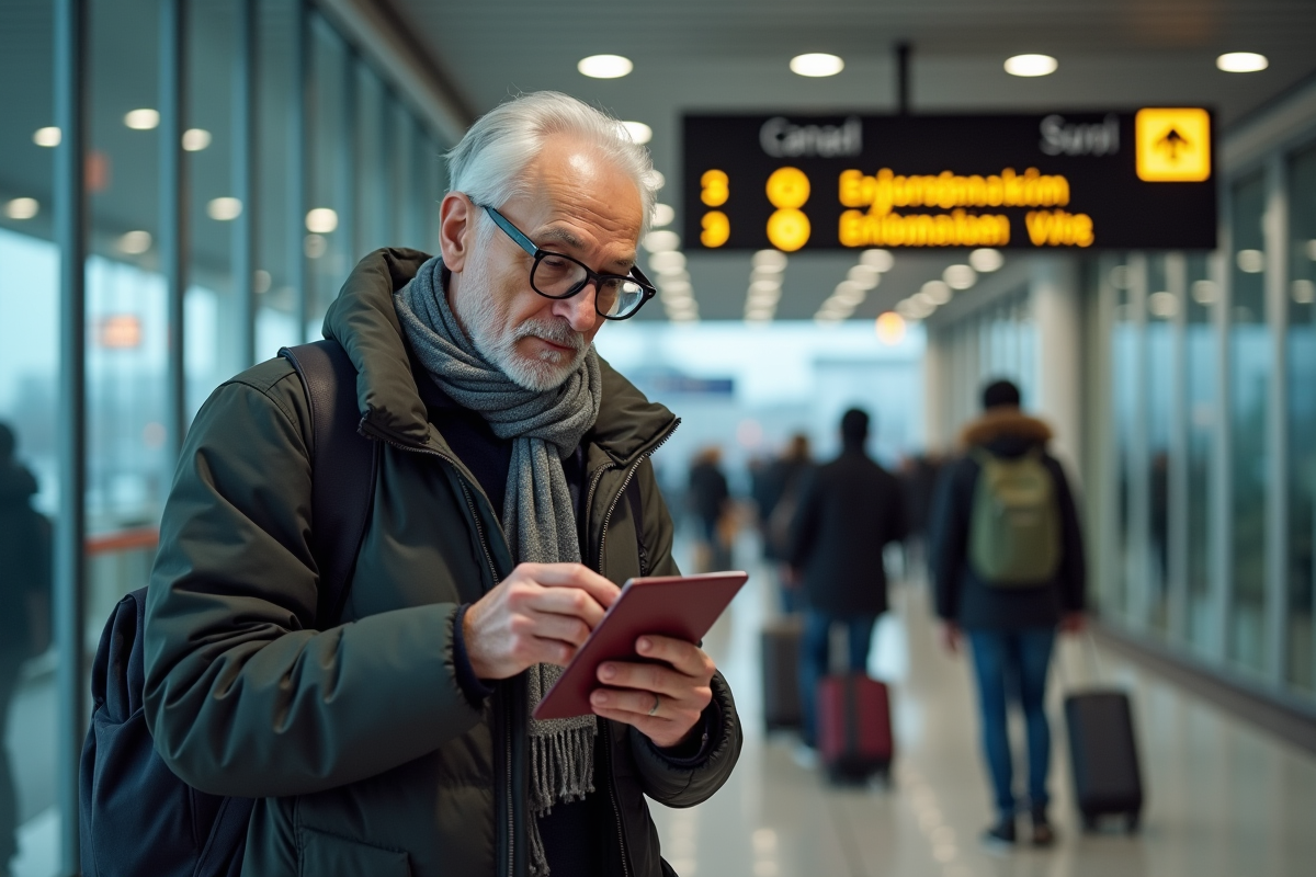 Homme vérifiant son passeport devant l