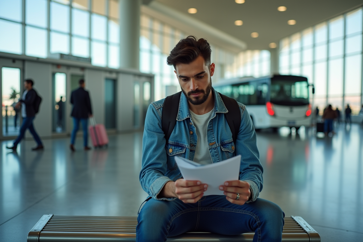 Jeune homme vérifiant son billet à l