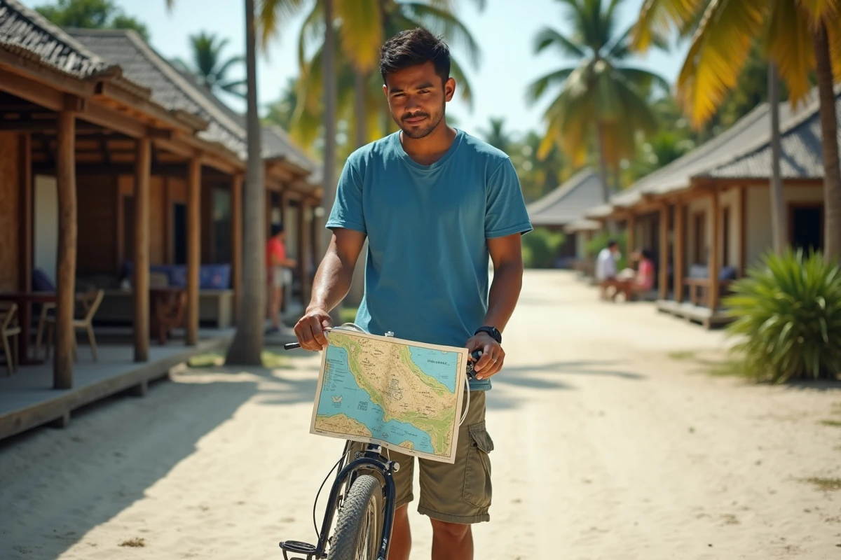 Jeune homme indonesien avec vélo sur Gili Air