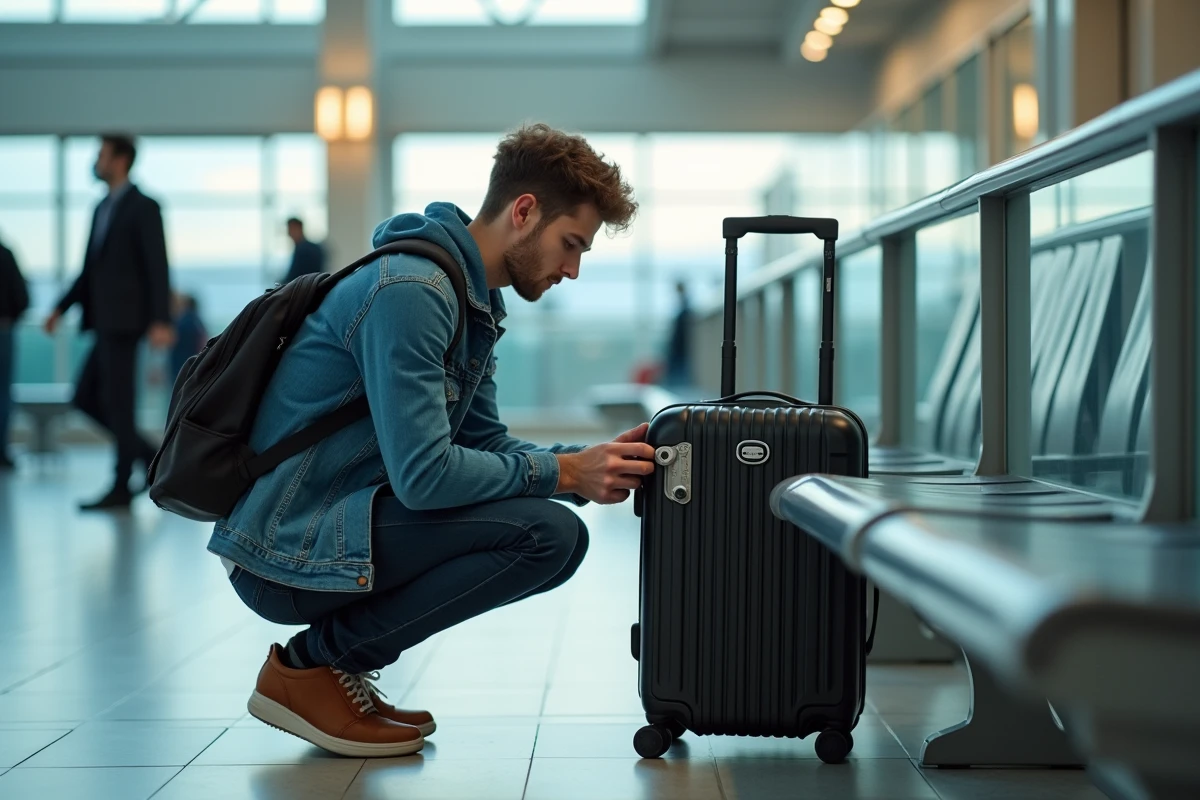 Jeune homme v&eacute;rifiant la serrure d