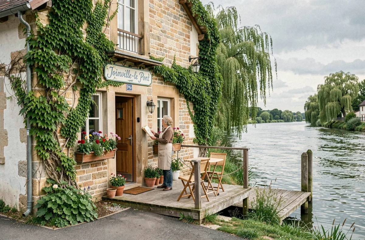 Façade pittoresque de La Maison du Passeur à Joinville-le-Pont avec terrasse au bord de la Marne et propriétaire accueillante