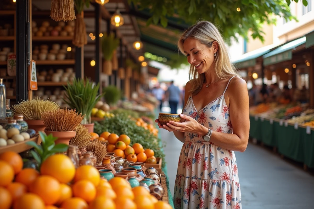 Femme découvrant les étals du Mercat de l'Olivar à Palma de Majorque lors d'un séjour de 3 jours