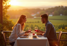 Couple prenant petit déjeuner sur terrasse en Alsace