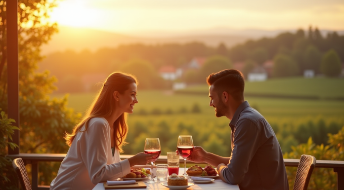 Week-end en amoureux en Alsace : hébergements inoubliables Couple prenant petit déjeuner sur terrasse en Alsace