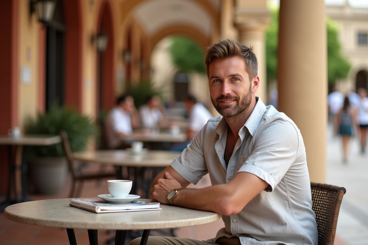 Homme en pause café à la Plaça Major de Palma de Majorque pendant un itinéraire de 3 jours