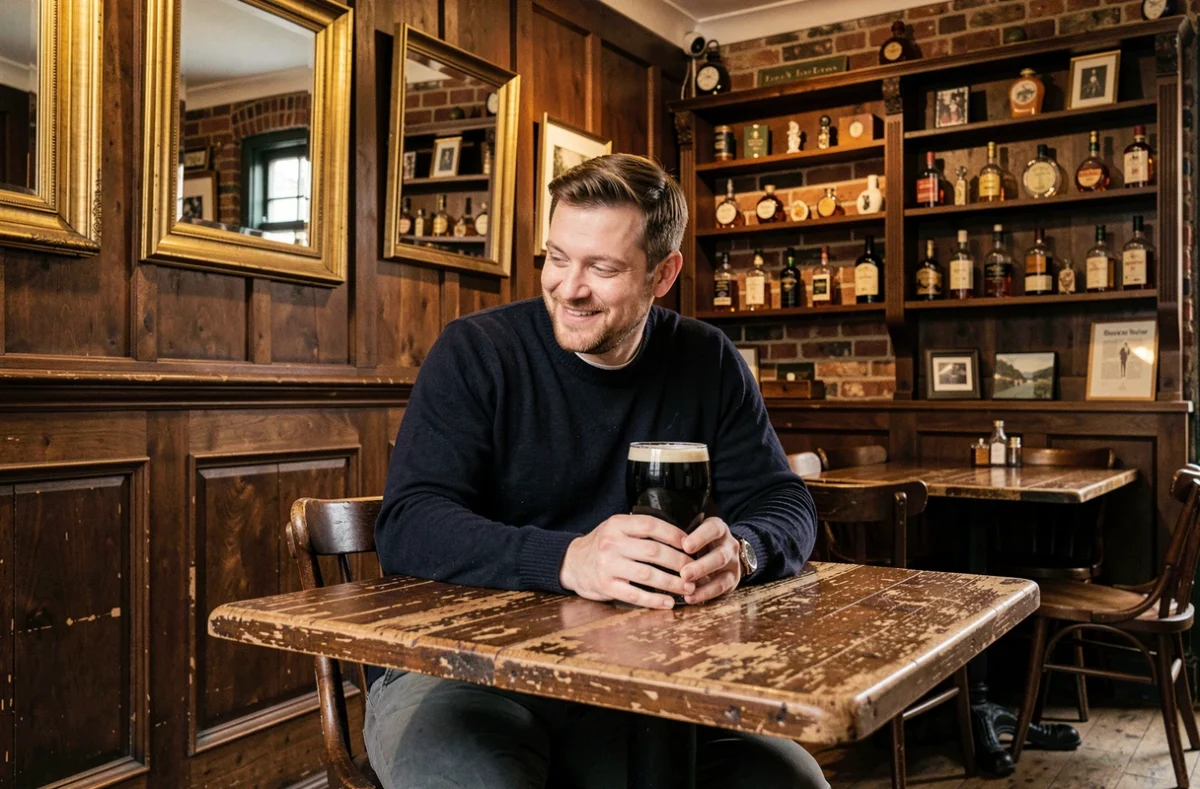 Touriste savourant une pinte de stout dans un pub traditionnel irlandais à Temple Bar, Dublin