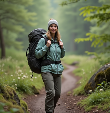 Avantages santé et bien-être de la randonnée : profitez des bienfaits en pleine nature ! Femme randonneuse souriante dans la forêt en pleine nature