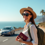 Voyager en Espagne : obtenir son permis international simplement et légalement Voyageur souriant avec passeport et permis de conduire en Espagne