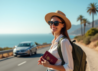 Voyager en Espagne : obtenir son permis international simplement et légalement Voyageur souriant avec passeport et permis de conduire en Espagne